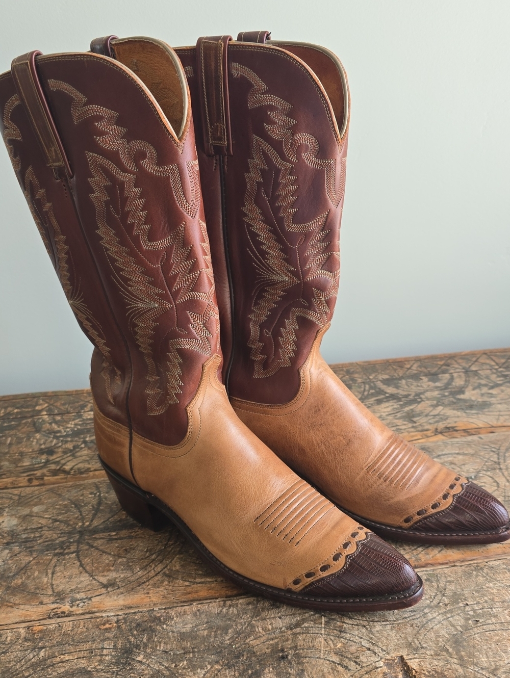 Lucchese Two-Tone Brown Tan Western Cowboy Boots